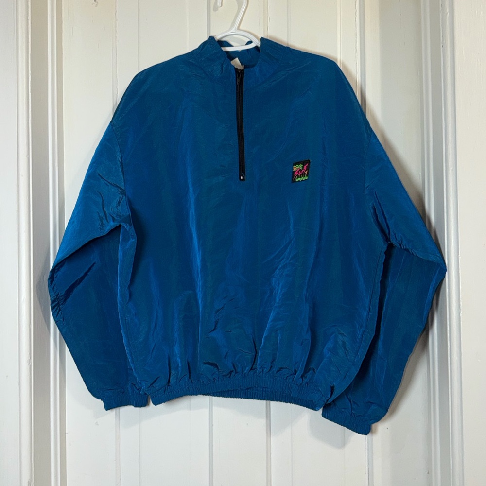 Vintage Surf Style Men's Windbreaker Jacket 1/4 Zip One Size 80s 90s Iridescent